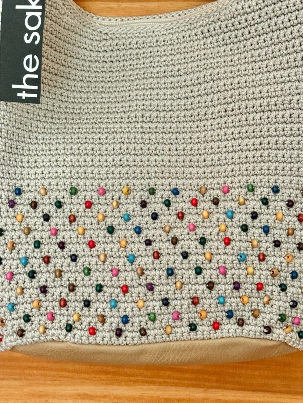 The Sak NWT Sequoia Hand Crochet Colorful Beaded Neutral Ecru Hobo Handbag